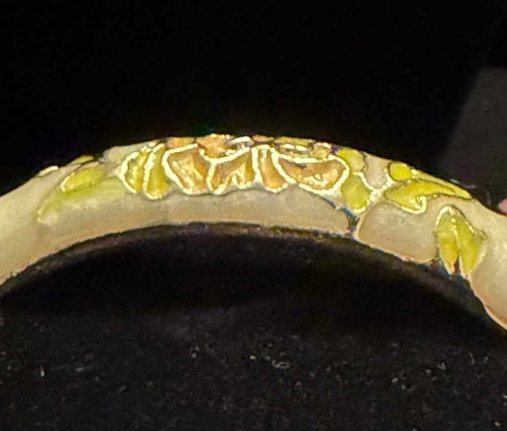 NWOT Cloisonné hinged bangle bracelet 7” gold-plated lite yellow base and floral